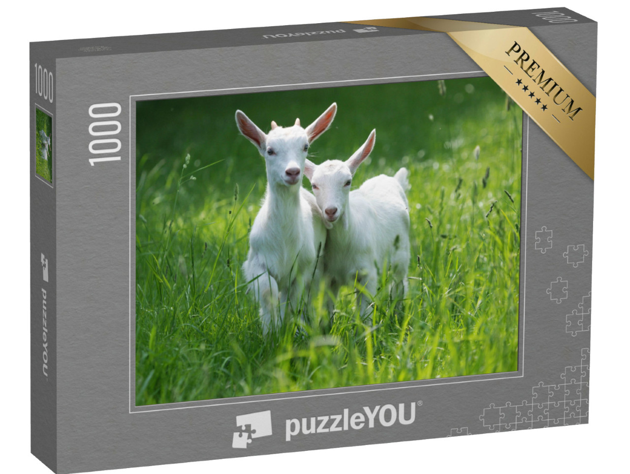 Puzzel 1000 stukjes „Twee babygeitjes in het hoge zomergras“