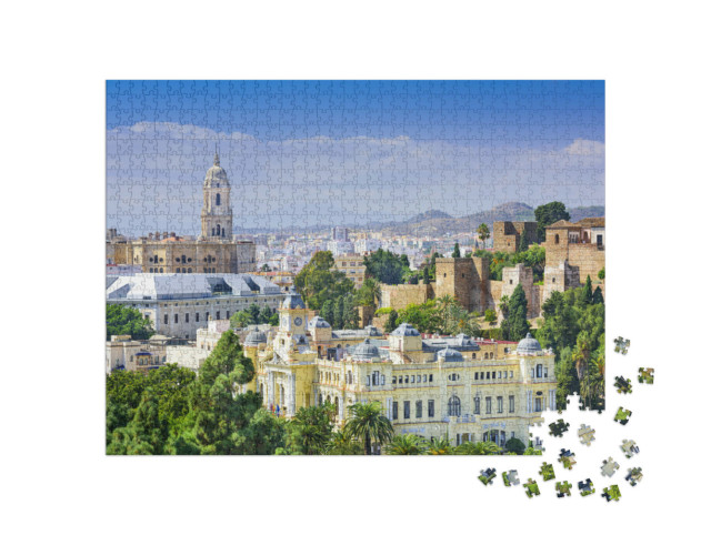 Puzzel 1000 stukjes „Stadsgezicht van Malaga met kathedraal en stadhuis, Spanje“