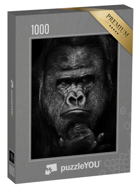 Puzzel 1000 stukjes „Zware blik van de sterke dominante mannelijke gorilla“
