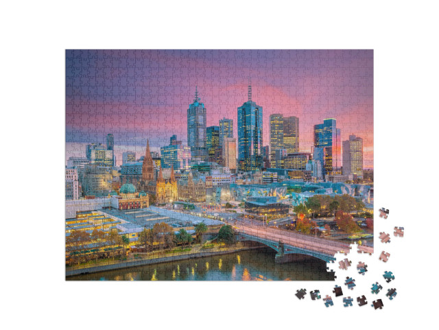 Puzzel 1000 stukjes „Melbourne skyline in de avond, Australië“