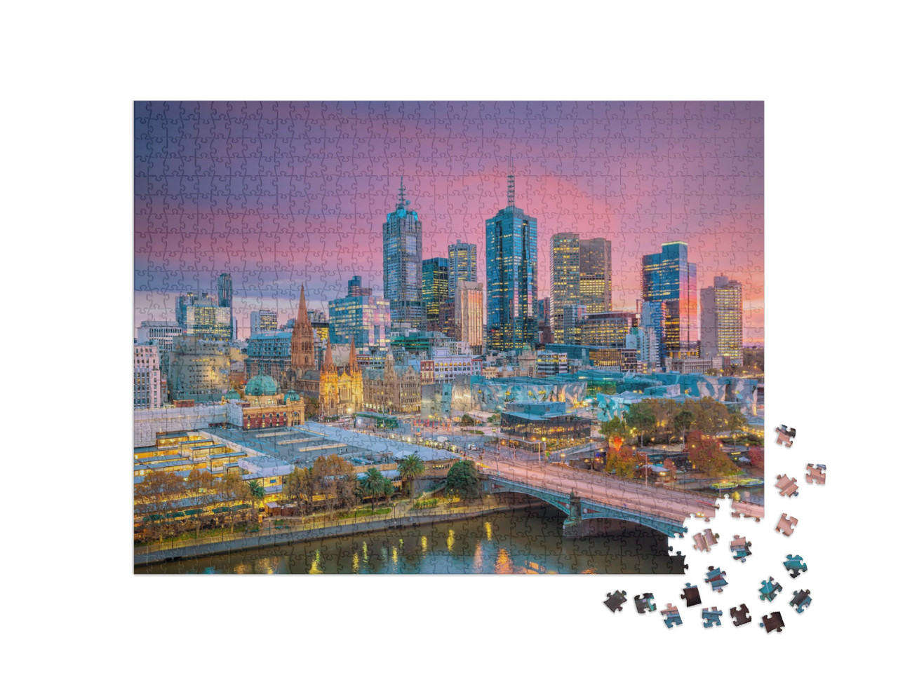 Puzzel 1000 stukjes „Melbourne skyline in de avond, Australië“