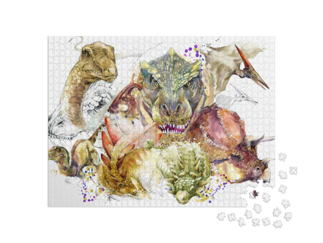 Puzzel 1000 stukjes „Tropisch exotisch bos met dinosaurussen“