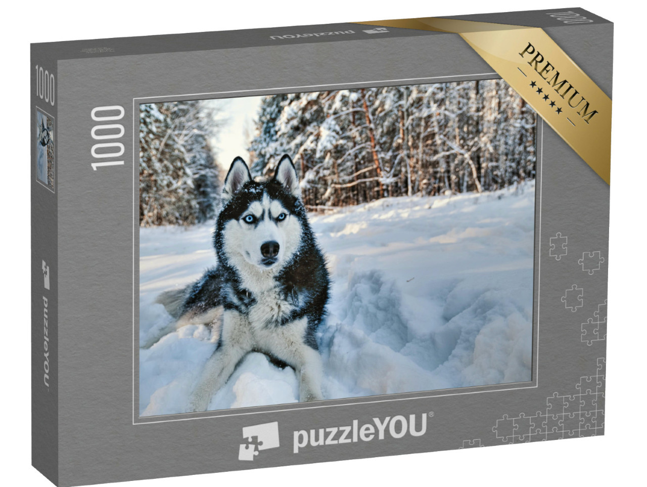 Puzzel 1000 stukjes „Husky in de sneeuw“