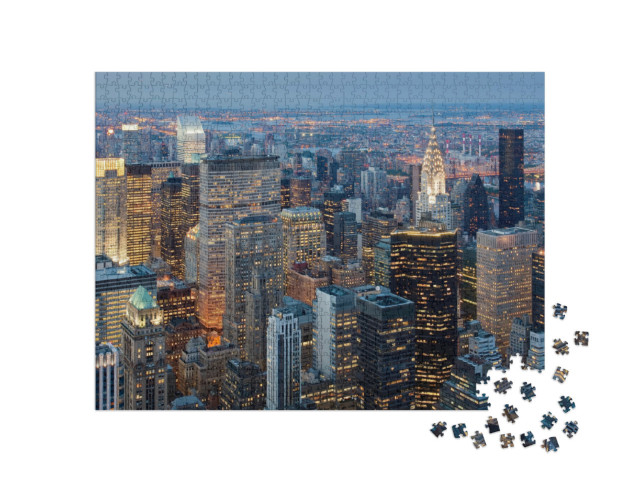 Puzzel 1000 stukjes „Zonsondergang boven de wolkenkrabbers van Manhattan“