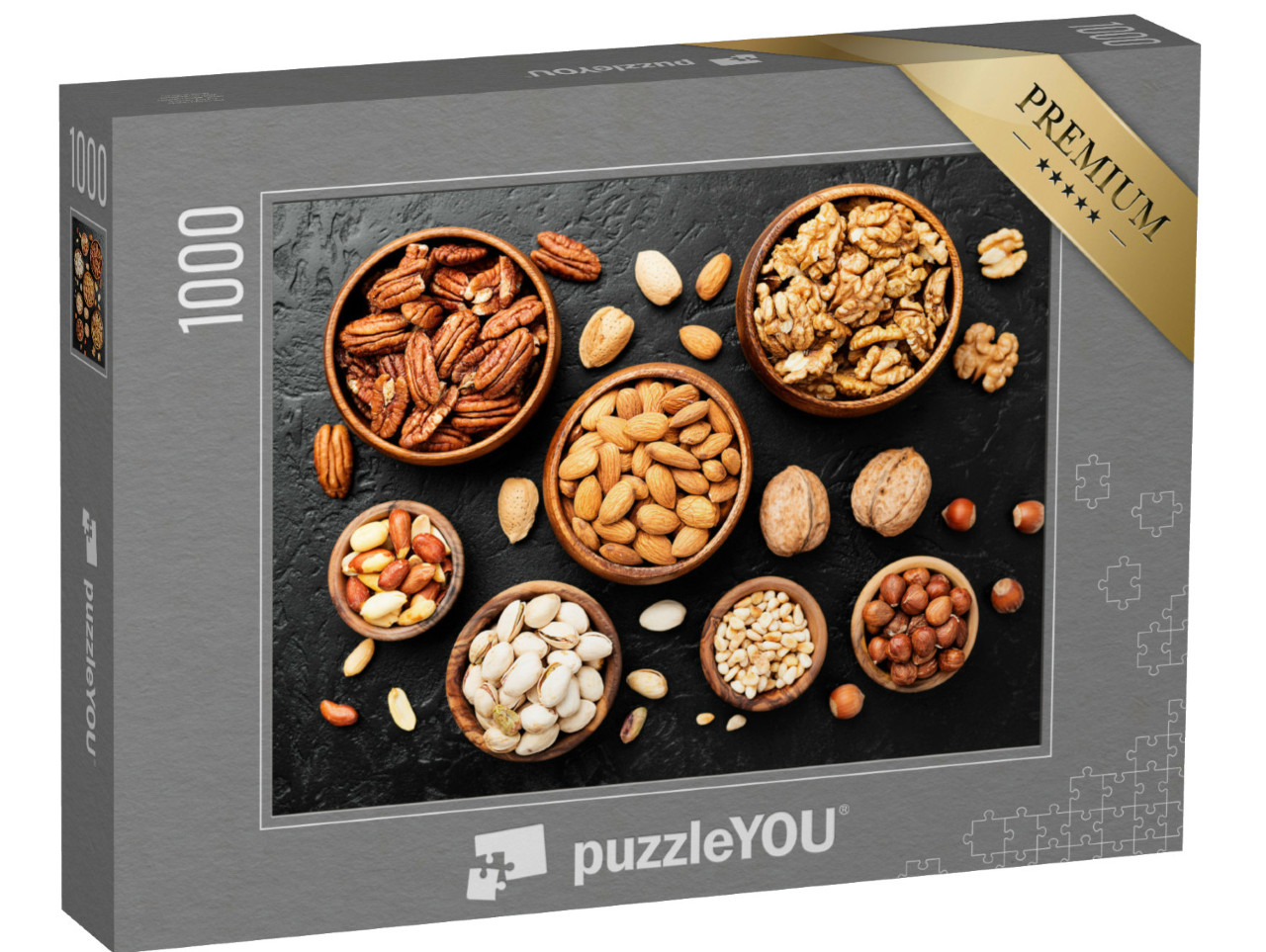 Puzzel 1000 stukjes „Notenmix in houten schelpen“