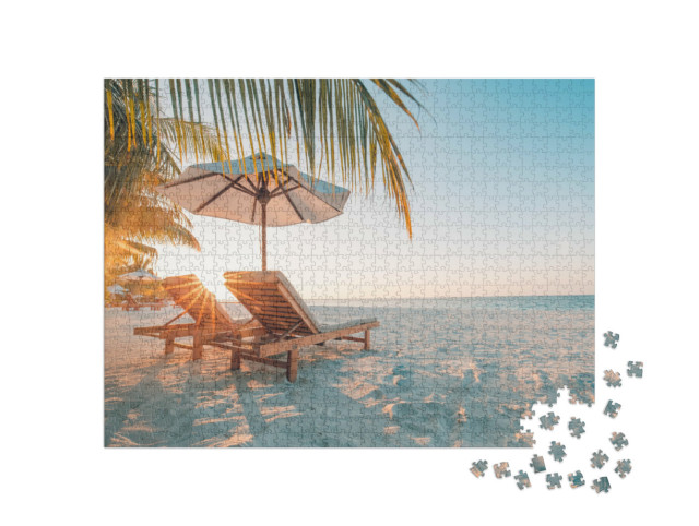 Puzzel 1000 stukjes „Strandparadijs met wit zand bij zonsondergang“