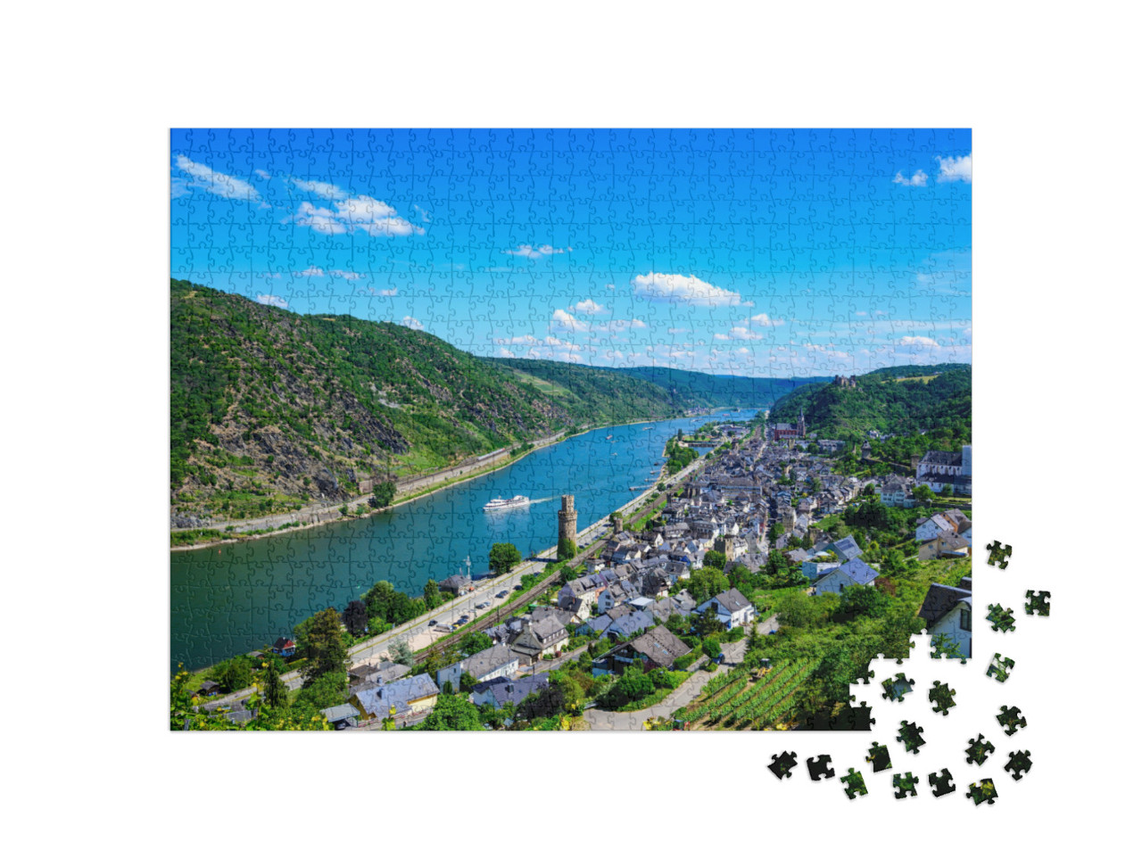 Puzzel 1000 stukjes „Oberwesel aan de Rijn in vogelperspectief“