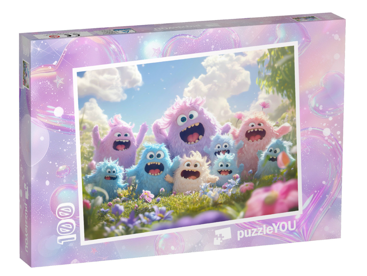 Puzzel 100 stukjes „Een pluizige monsterfamilie in de lenteweide“