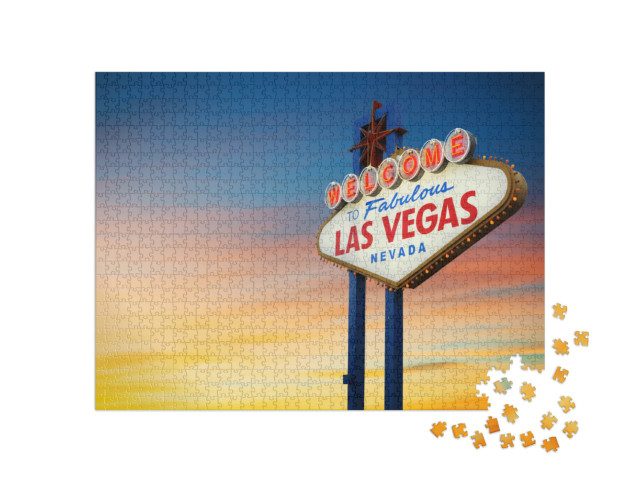 Puzzel 1000 stukjes „Las Vegas bord in de zonsondergang“