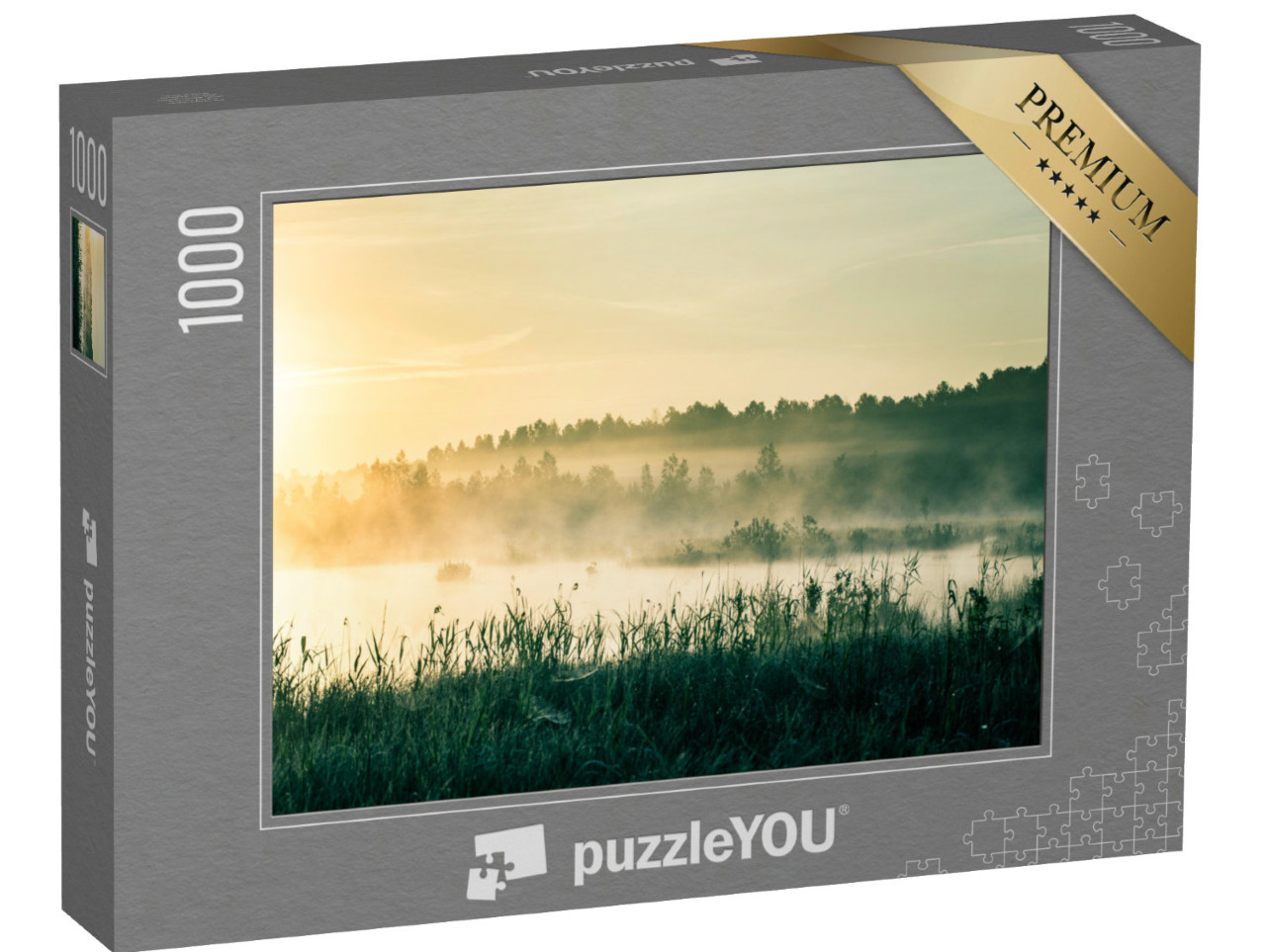 Puzzel 1000 stukjes „Waterrijk landschap met zon, Letland, Noord-Europa“