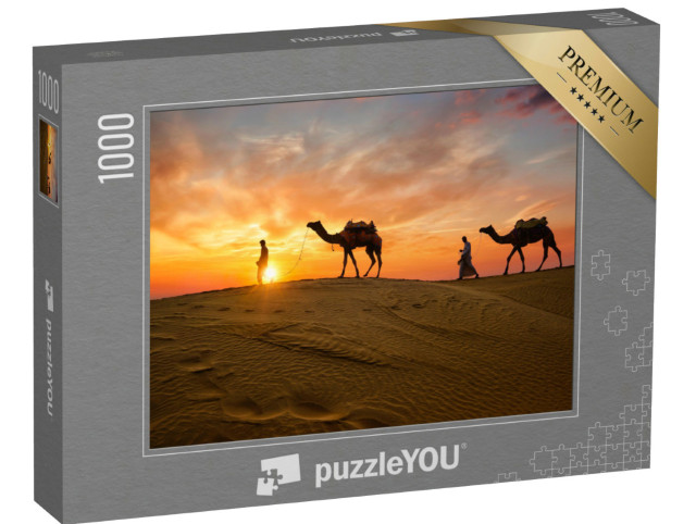 Puzzel 1000 stukjes „Indiase kameeldrijvers in de zandduinen“