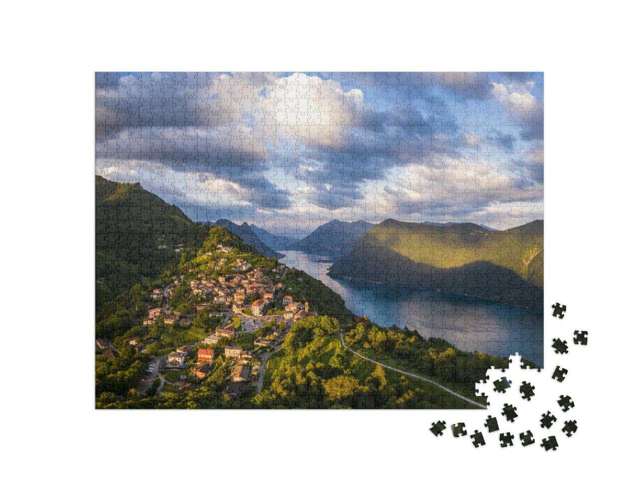 Puzzel 1000 stukjes „Zonsondergang over het dorp Bre“