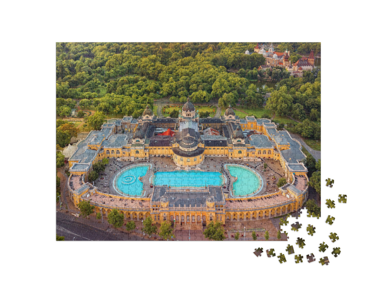 Puzzel 1000 stukjes „Luchtfoto van een thermaal bad in Boedapest, Hongarije, Europa“