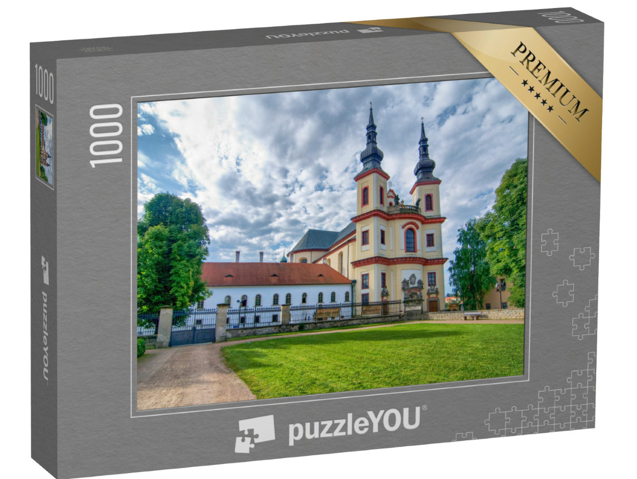 Puzzel 1000 stukjes „Litomysl: Uitzicht op de kerk bij het kasteel, Tsjechië“