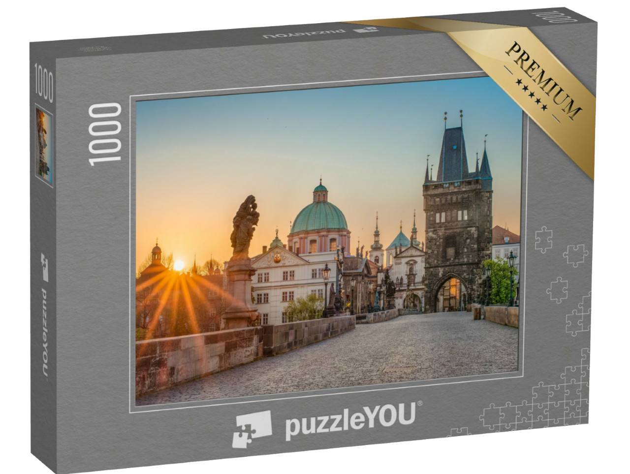Puzzel 1000 stukjes „Zonsopgang boven de Karelsbrug in Praag, Tsjechië“