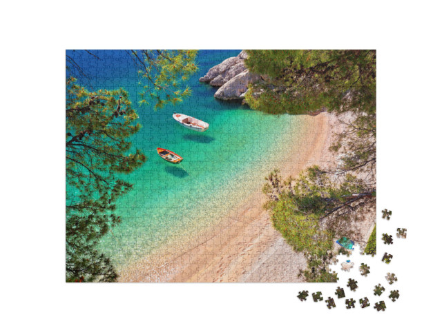 Puzzel 1000 stukjes „Strand in Brela met smaragdkleurige zee, Dalmatië, Kroatië“