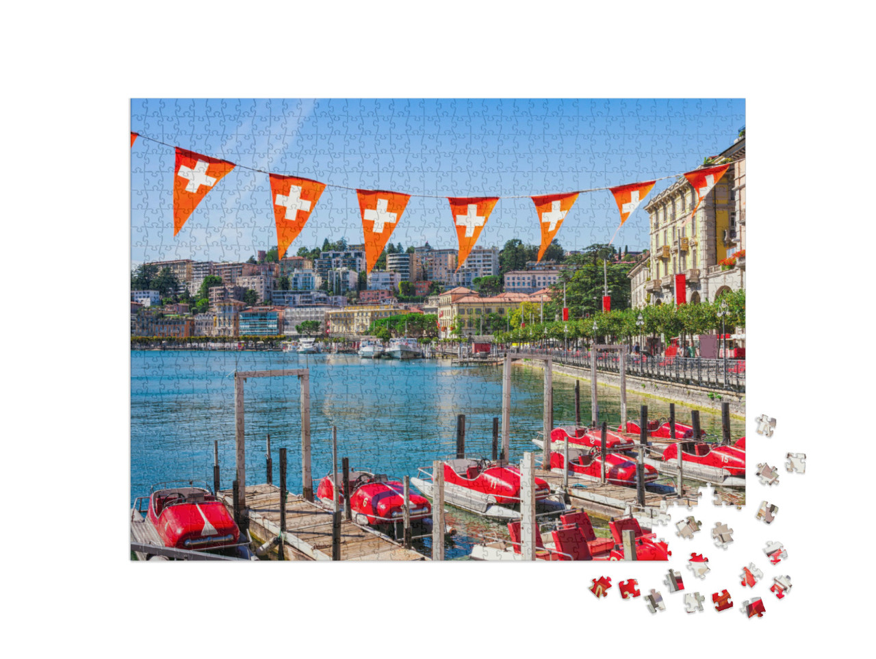 Puzzel 1000 stukjes „Panoramisch uitzicht op het meer van Lugano“