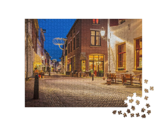 Puzzel 1000 stukjes „Avondaanzicht van de beroemde Walstraat in Deventer“