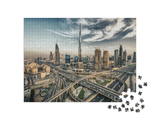 Puzzel 1000 stukjes „Dubai skyline met de stad“