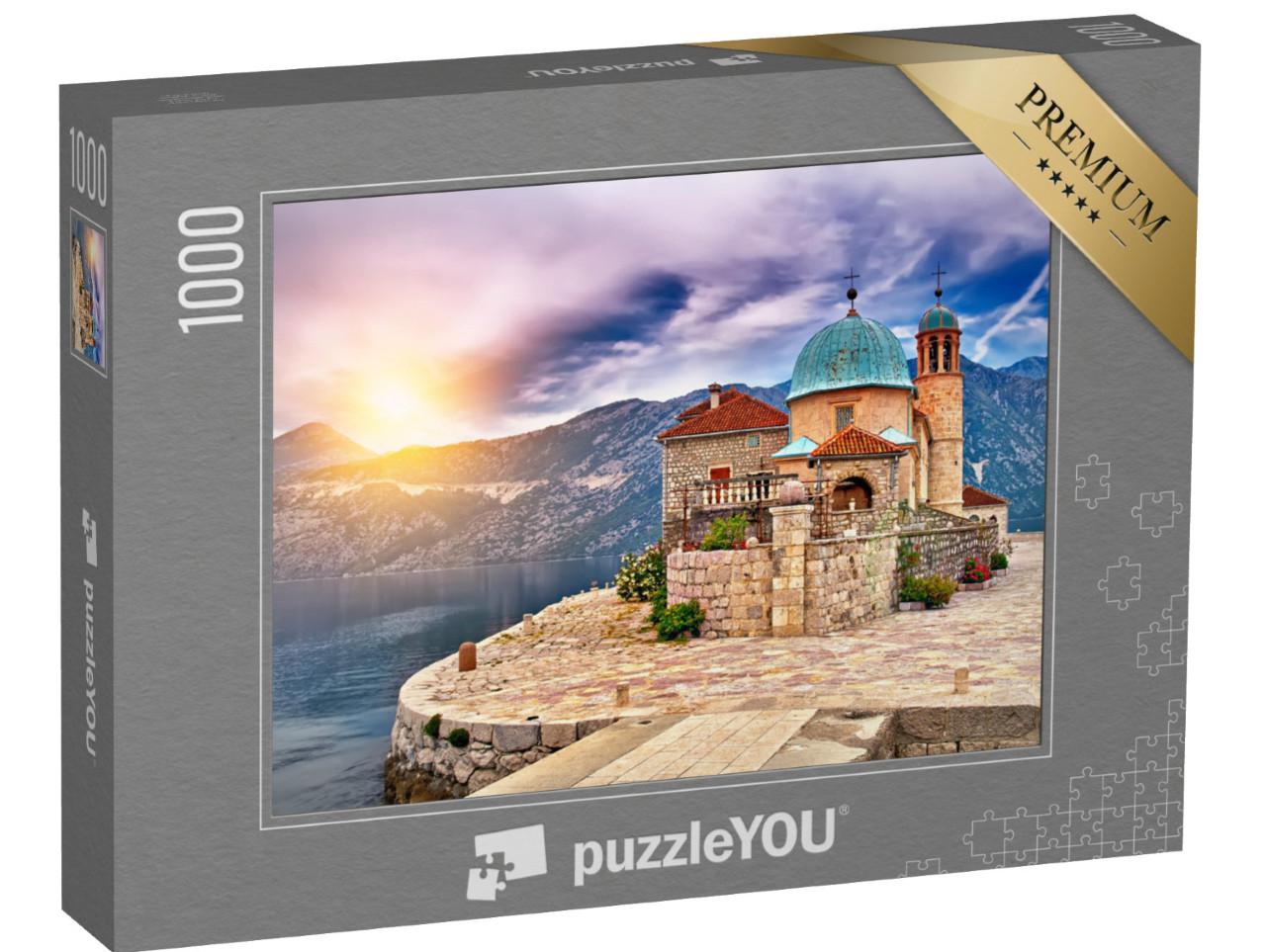 Puzzel 1000 stukjes „Kasteel op het eiland bij het meer in Montenegro“