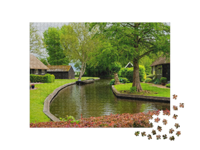 Puzzel 1000 stukjes „Charmant stadje Giethoorn aan de grachten, Nederland“
