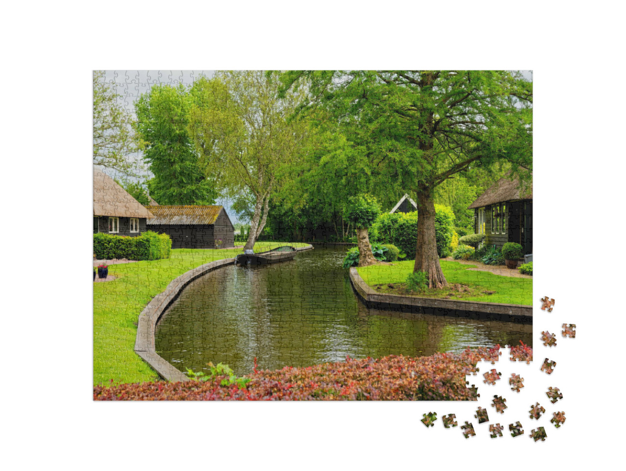 Puzzel 1000 stukjes „Charmant stadje Giethoorn aan de grachten, Nederland“