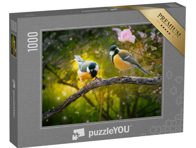Puzzel 1000 stukjes „Twee grote koolmezen in het bos“