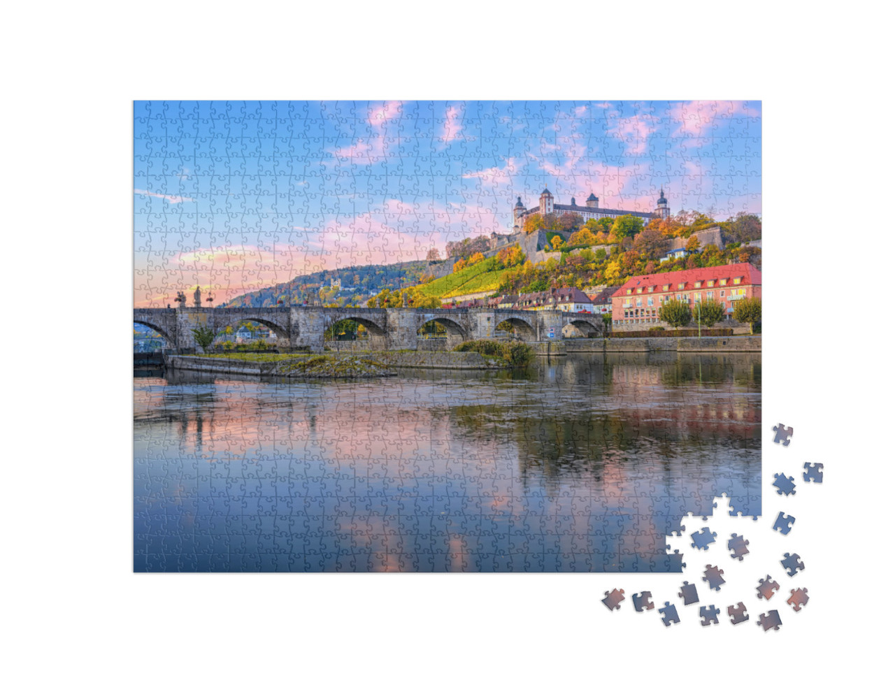 Puzzel 1000 stukjes „Burcht Marienberg en oude hoofdbrug in Würzburg, Duitsland“