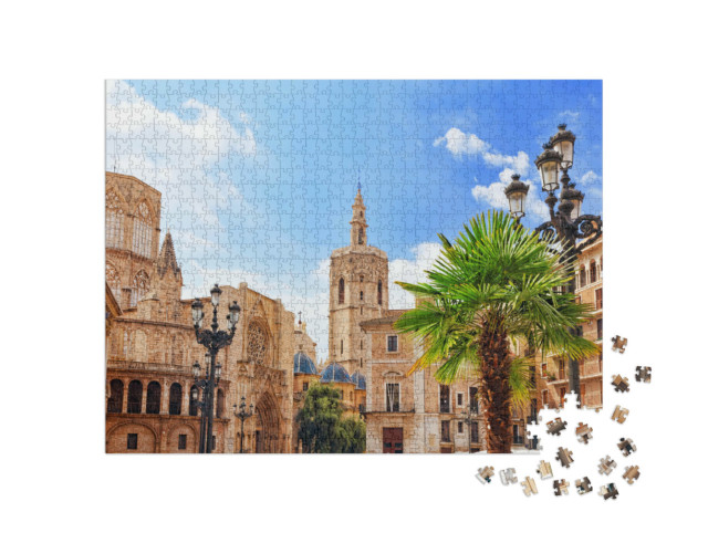 Puzzel 1000 stukjes „Oude stad en kathedraal van Valencia, Spanje“