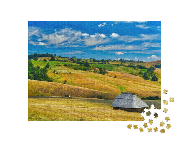 Puzzel 1000 stukjes „Boerderij in het veld, Zlatibor, Servië“