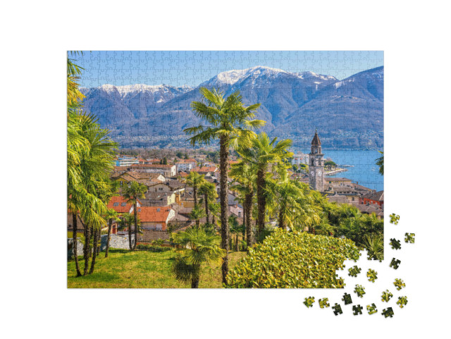 Puzzel 1000 stukjes „Palmbomen en besneeuwde bergtoppen“
