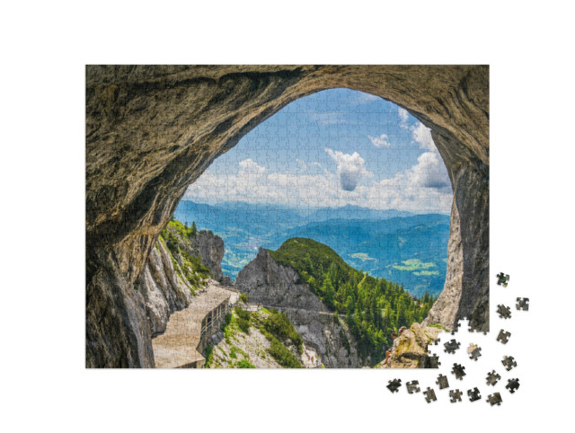 Puzzel 1000 stukjes „Uitzicht op de Berchtesgadener Alpen vanaf de Eisriesenwelt in Oostenrijk“