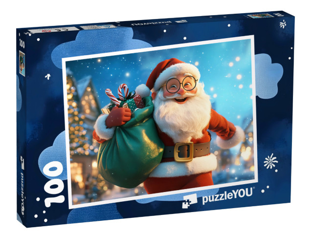 Puzzel 100 stukjes „Vrolijke kerstman in een sneeuwstorm“