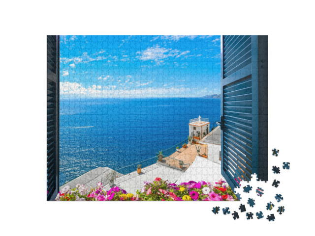 Puzzel 1000 stukjes „Uitzicht vanuit het raam op de Middellandse Zee, Sorrento, Italië“