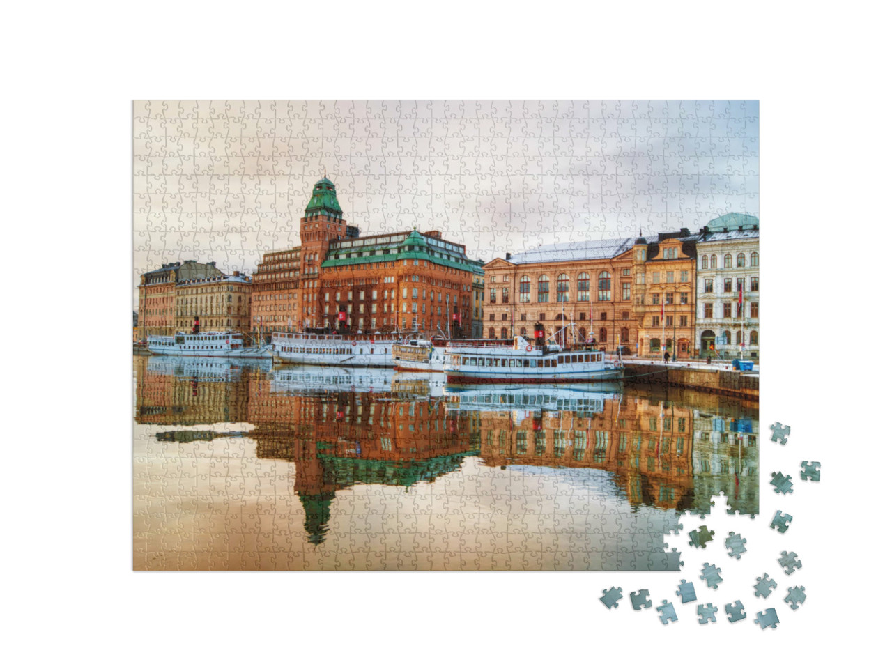 Puzzel 1000 stukjes „Zicht op het centrum van Stockholm bij zonsopgang“