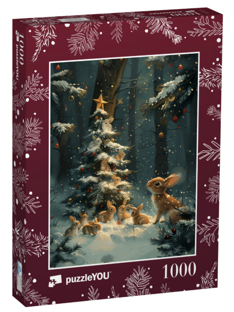 Puzzel 1000 stukjes „Lapins dans la magie de Noël“