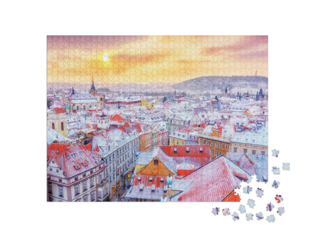 Puzzel 1000 stukjes „Praag in de kersttijd: uitzicht op besneeuwde daken“