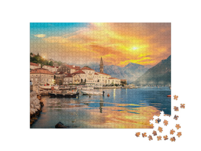 Puzzel 1000 stukjes „Historische stad Perast in de Baai van Kotor, Montenegro“