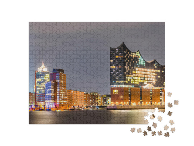 Puzzel 1000 stukjes „Elbphilharmonie en haven van Hamburg bij nacht“