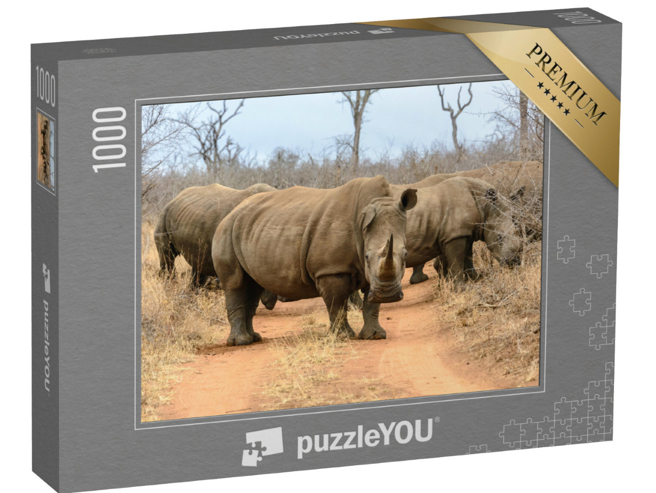 Puzzel 1000 stukjes „Een kudde witte neushoorns in Hlane Royal National Park, Swaziland“