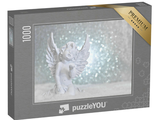 Puzzel 1000 stukjes „Beschermengel in de sneeuw op glimmende lichtjes“