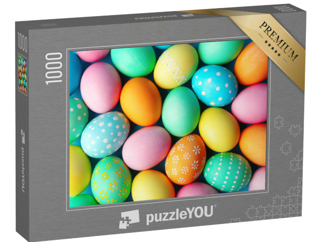 Puzzel 1000 stukjes „Vrolijk Pasen: Kleurrijke paaseieren versierd met patronen“