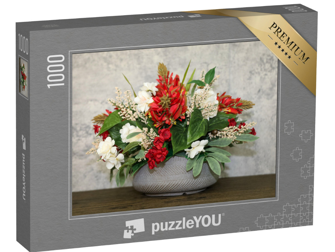 Puzzel 1000 stukjes „Arrangement met rode en ivoorkleurige bloemen“