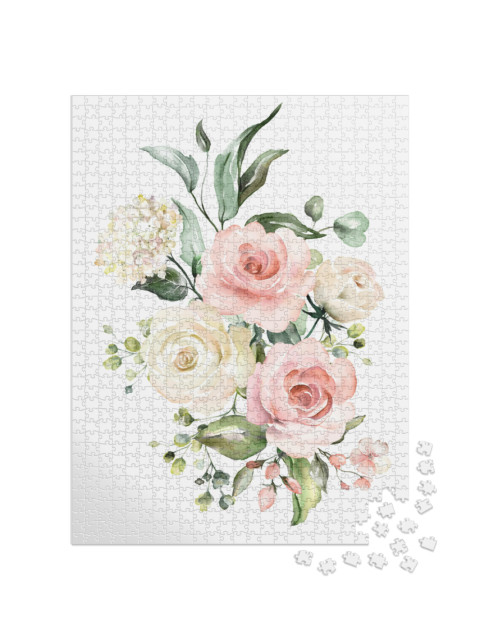 Puzzel 1000 stukjes „Bloemen aquarel illustratie“