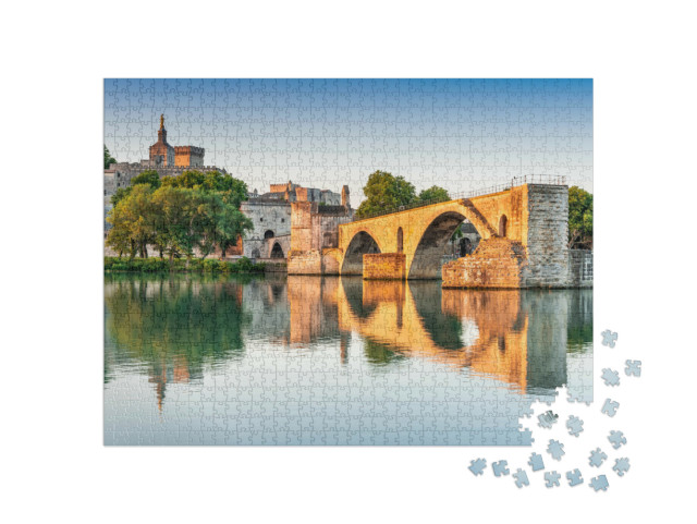 Puzzel 1000 stukjes „Brug van Avignon met het Pausenpaleis en de Rhône, Provence, Frankrijk“