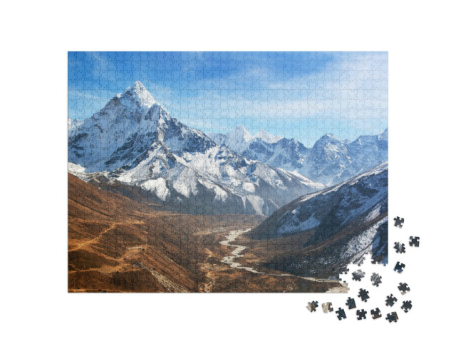 Puzzel 1000 stukjes „Panoramisch uitzicht op weg naar het basiskamp van de Everest, Sagarmatha National Park, Nepal“