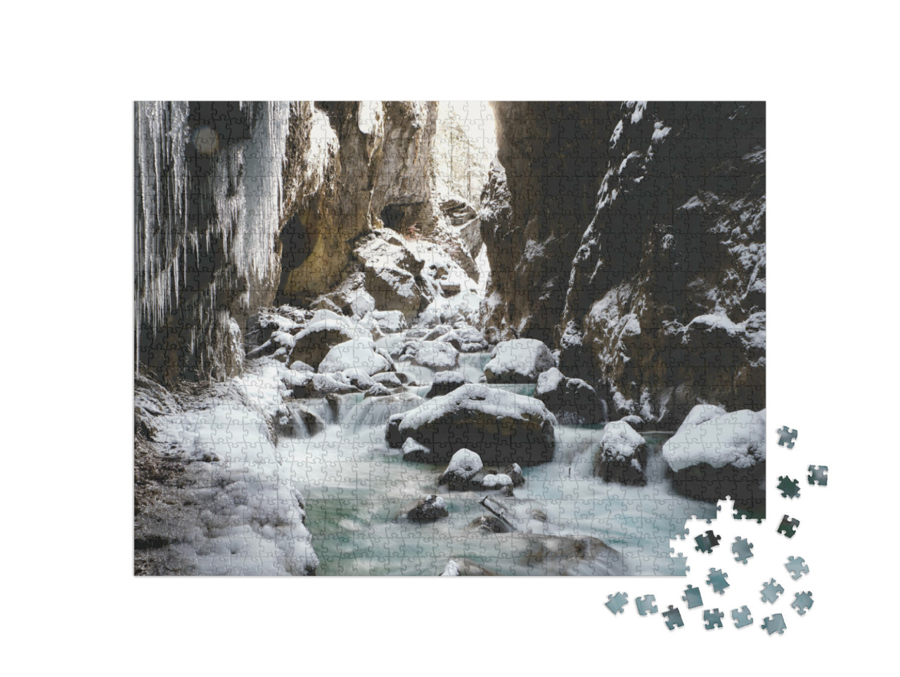 Puzzel 1000 stukjes „IJssneeuw en waterval in de Partnach Klamm“