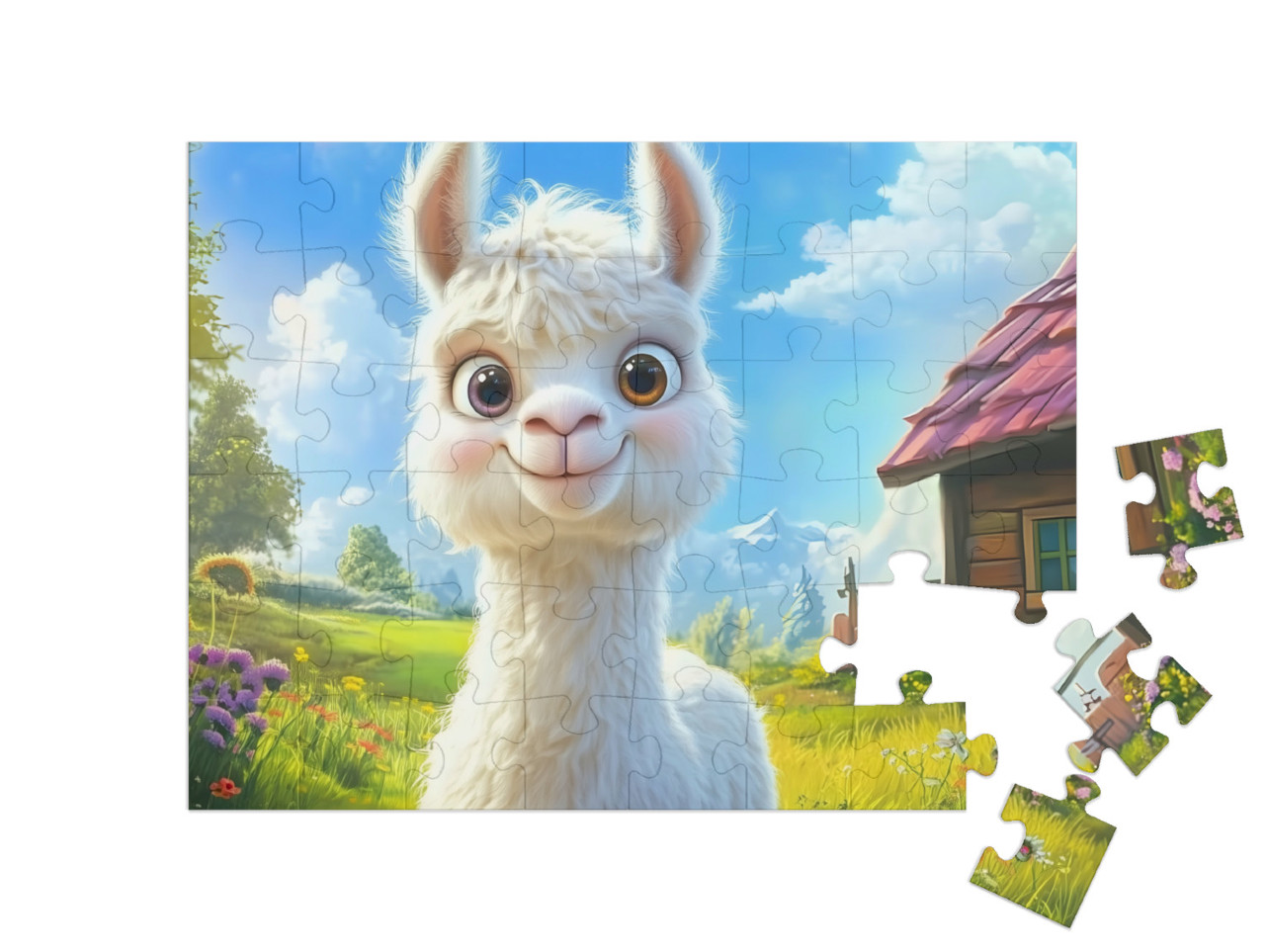 Puzzel 48 stukjes „Alpaca in de wei“