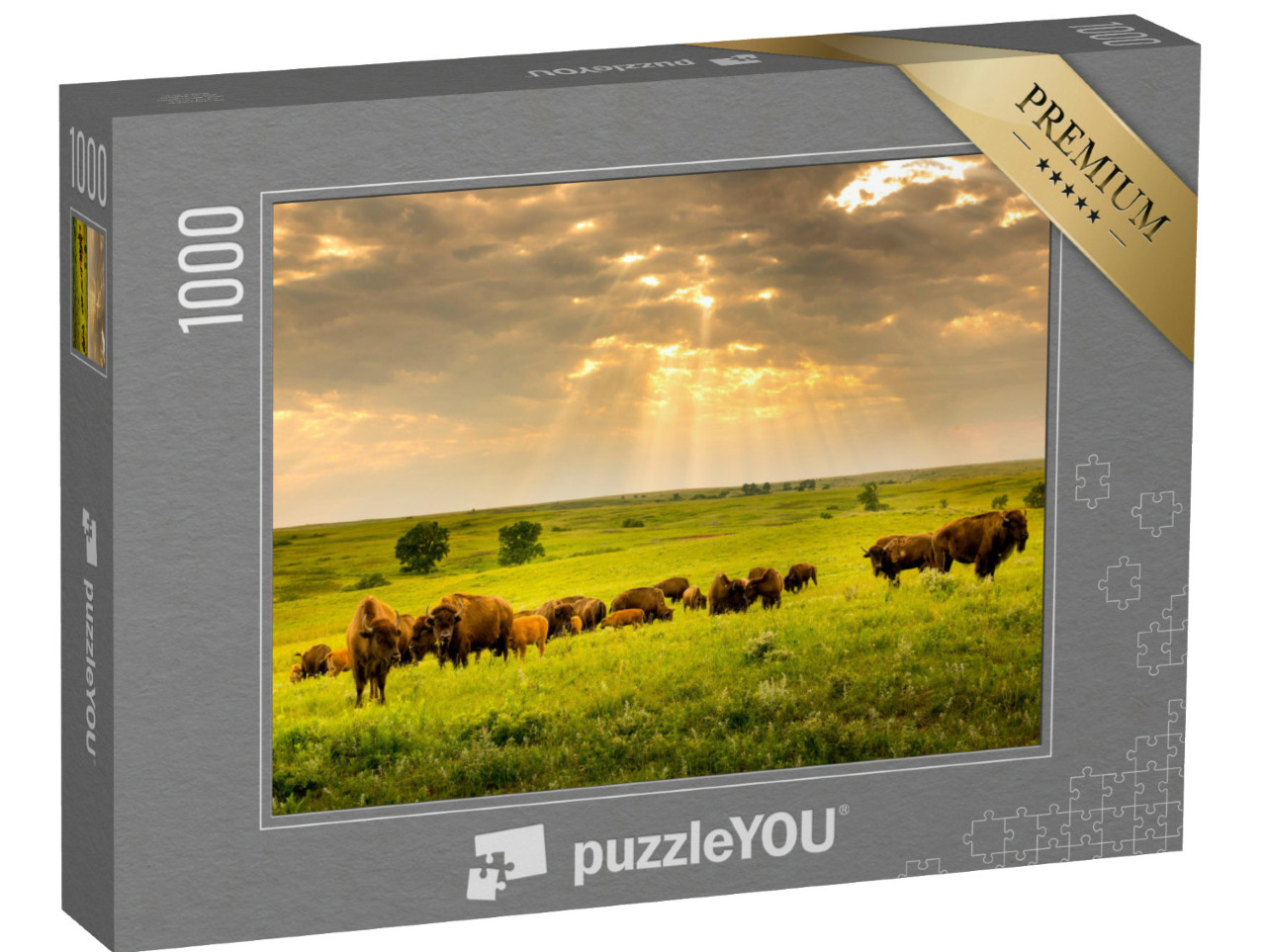 Puzzel 1000 stukjes „Bizonkudde zwerft door Kansas“