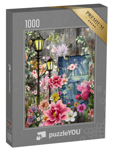 Puzzel 1000 stukjes „De bloesems van de lente in het licht van lantaarns“